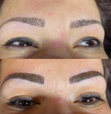 Before and after Microblading eyebrows