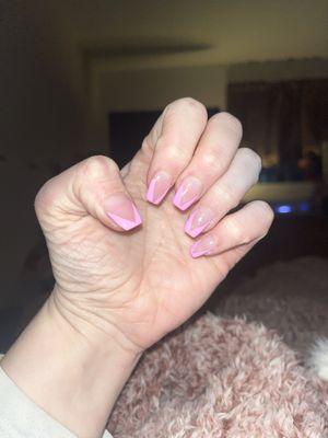 ***Full Set/GEL Manicure (Coffin Style~with V-line French ***