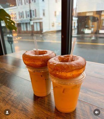 Ice coffee and donuts