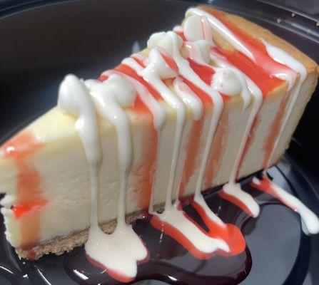 White chocolate strawberry cheesecake.