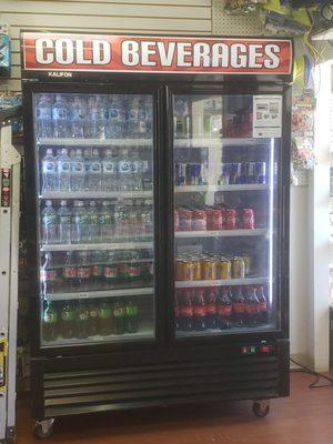 Cold beverages like Bottled water, Monster and Red bull sold here..