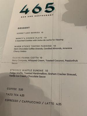 Dessert menu