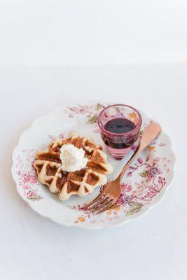 Waffle with House-made Jam Belgium Liege Waffles with Pearl Sugars