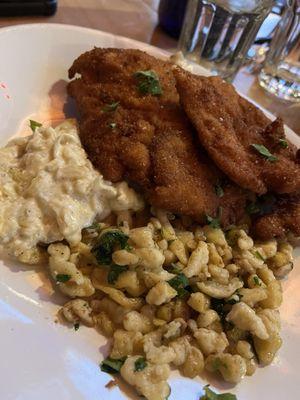 Chicken Schnitzel with creamy cabbage and spaetzel