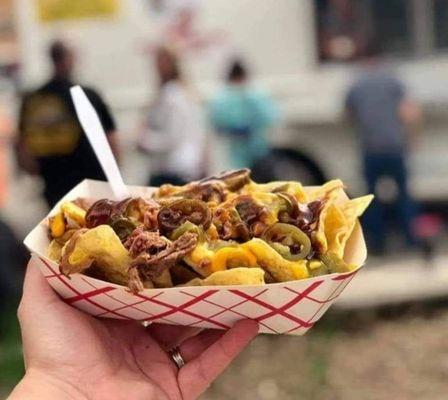 Pull pork and brisket nachos.