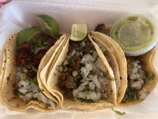 Chorizo, al pastor, and asada tacos