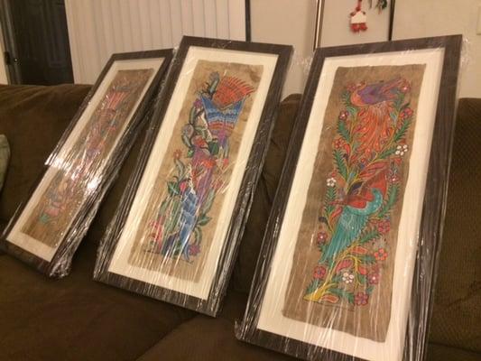 Mounted art on parchment (floating in custom frames).