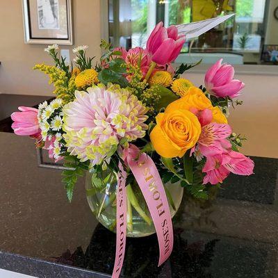 Adoring Beauty - Colorful Mixed Seasonal Bubble Vase Arrangement