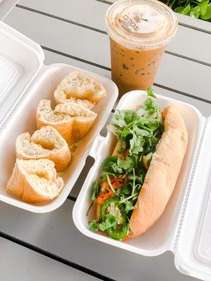 Sous Vide Pork Belly Banh Mi, Garlic Bread, Vietnamese Iced Coffee | IG: @joyyeats