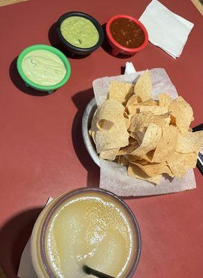 Famous Roberto's special margarita and the spicy green salsa