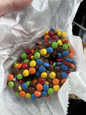 Chocolate covered pretzels with m&ms