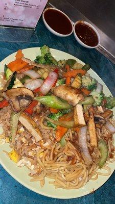 Vegetarian Hibachi with Fried Rice and Noodles