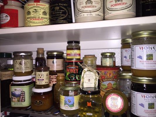 My honey pantry shelf.  Try Honey Pacifica Buckwheat in coffee - so yummy!