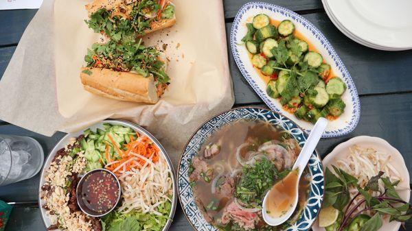 banh mi, bun, pho, cucumber salad