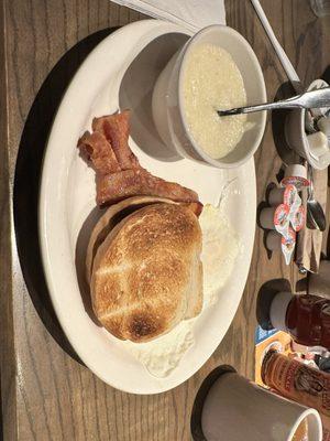 Two Eggs* Coarse Ground Grits sourdough toast