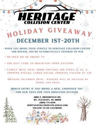 Heritage Holiday Giveaway December 1-20