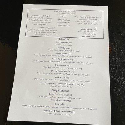 Dinner menu