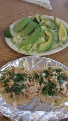 Chicken tacos and avocado salad...yummy!