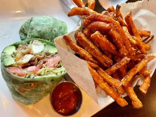 California Crispy Chicken Wrap  Sweet Potato Fries