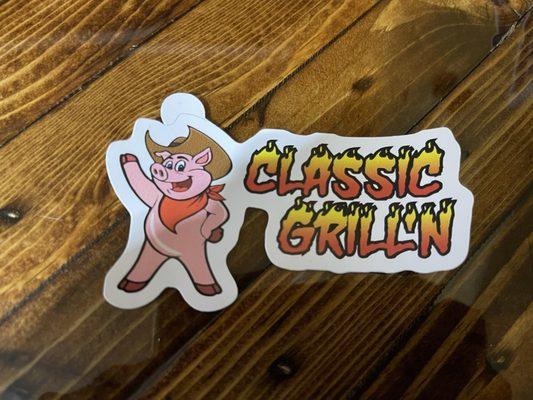 Logo sticker @ Classic Grill'n.