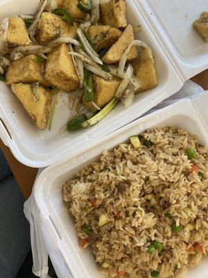 Salt & pepper tofu and Vegetable Fried Rice with no egg