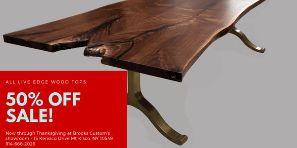 50% off live edge wood tables through Thanksgiving 2019.