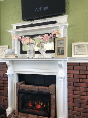 The upstairs fireplace