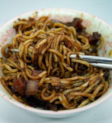 Jajangmyeon (Black Bean Sauce Noodles): $15. Take-out. Delicious but missing sauce for one-third of the noodles (not shown).