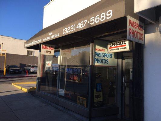 Front of the store on Wilcox. Get a notary and mailbox!