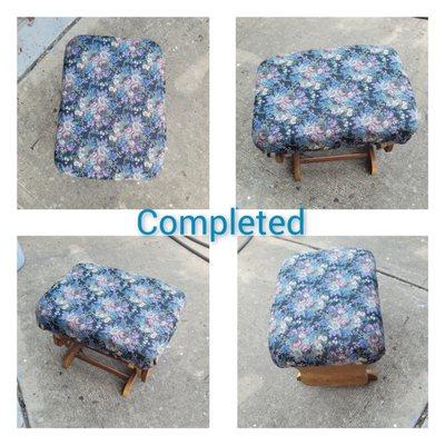 Fixed foot stool and reupholstered