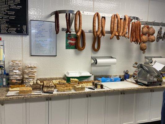 Kielbasa and fresh baked desserts- dried Polish mushrooms  Clean and organized