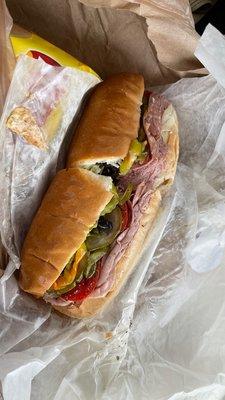 Italina Sub Was piled high with meats and fresh fixings. Really good.