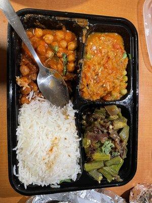 vegetarian paradise platter with baingan bartha and bhindi