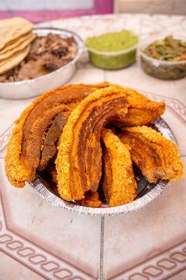 Chicharron carnitas tortillas guacamole and nopalitos