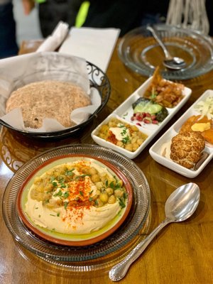 Mezze Hummus (yum!), pita bread, and brunch appetizers