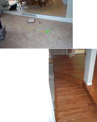 step down to family room, before and after