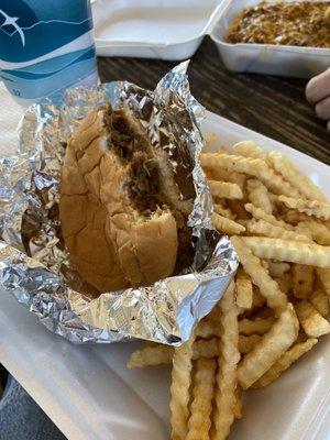 BBQ Sandwich and Fries.  Excellent!