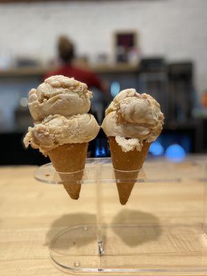 Bourbon butter cake in a pretzel cone