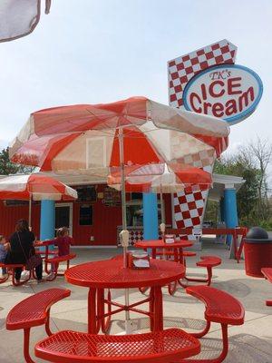 Enjoy your ice cream on the patio.  It even looks like a happy place.