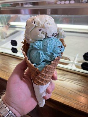 Cookie Monster (blue) and mint choc