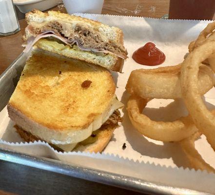 Cuban sandwich & onion rings