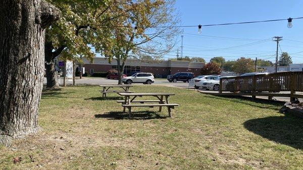 Picnic tables outside