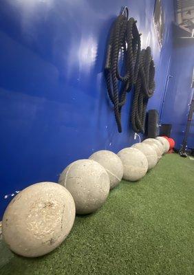 Stone weight balls and ropes