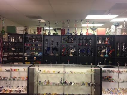 Glass cases and hookah selection