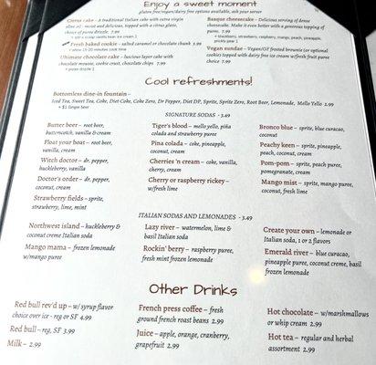 Menu- more drinks