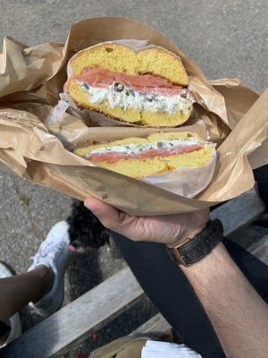 Lox on egg bagel