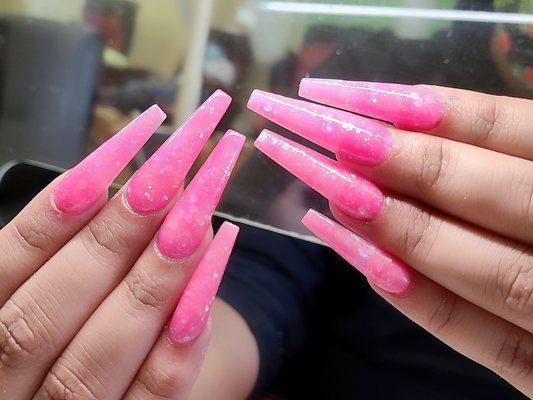 Fun Pink Nails with Glitter