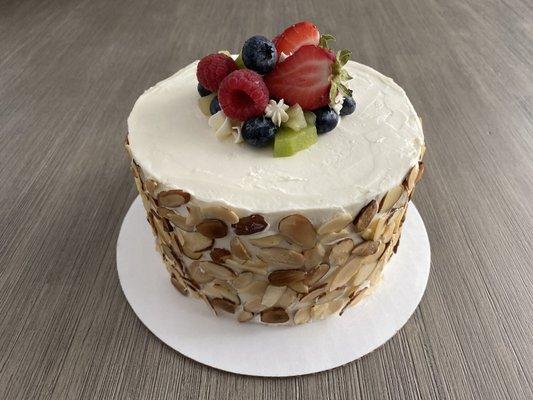 Orange Chiffon Cake with fresh fruits and whipped cream and/or vanilla buttercream frosting