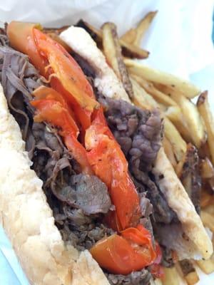 Famous Italian beef with sweet peppers and provolone, yum!