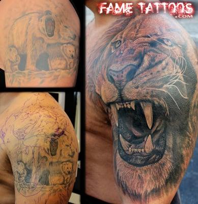 Realistic Lion Tattoo cover up